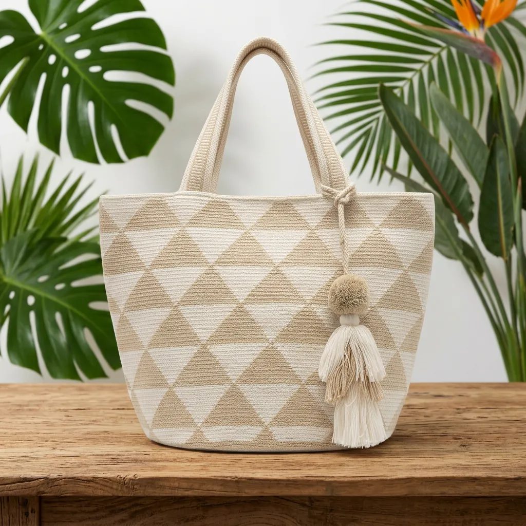 Mochila Tote Wayúu "Triángulos del Desierto" - Imagen 2