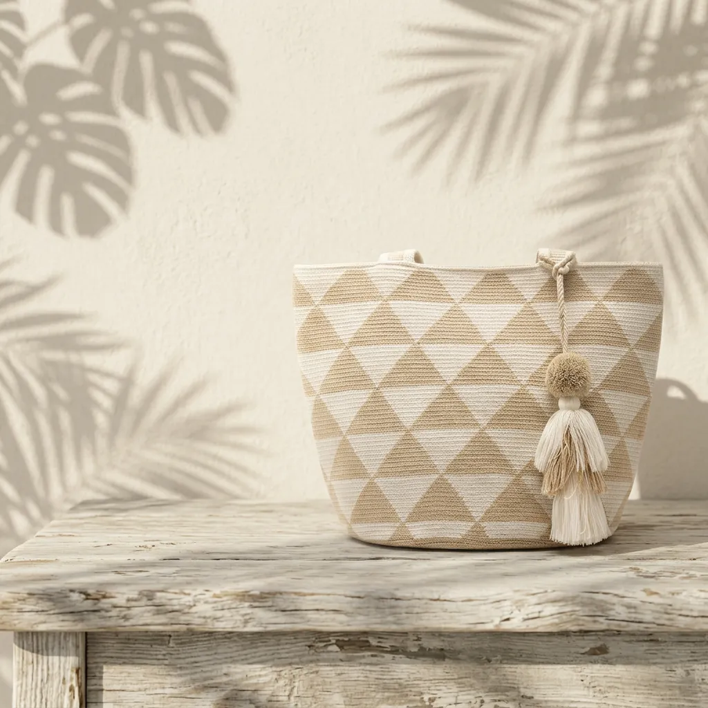 Mochila Tote Wayúu "Triángulos del Desierto" - Imagen 3