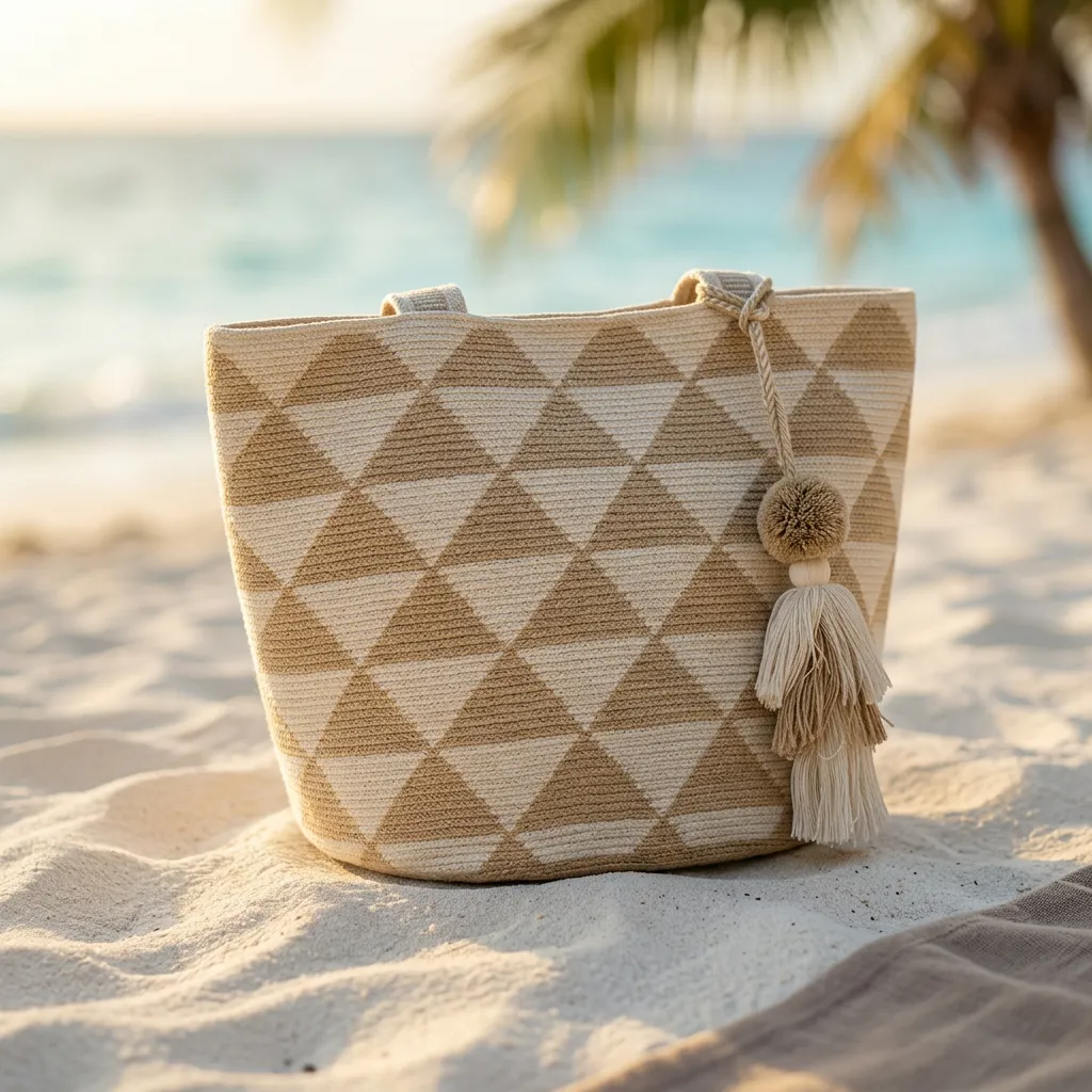 Mochila Tote Wayúu "Triángulos del Desierto" - Imagen 4