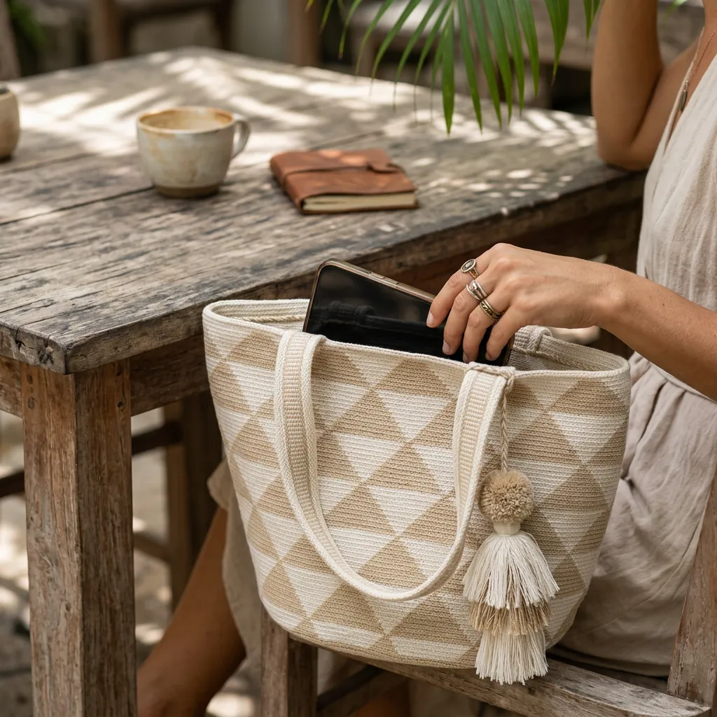 Mochila Tote Wayúu "Triángulos del Desierto" - Imagen 7
